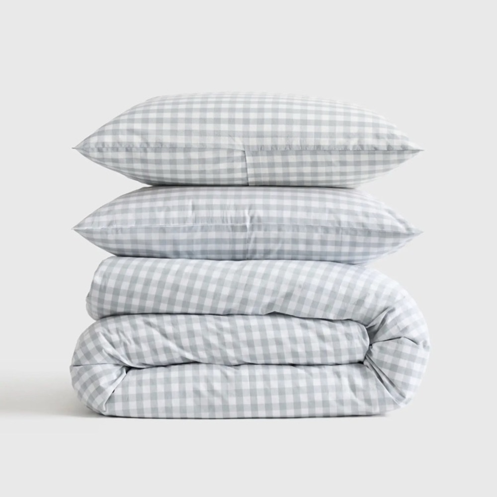 Quince Blue Fog Gingham Duvet Cover Set for Twin with Single Sham